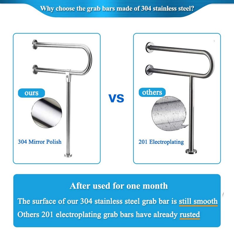 Zelen Handicap Rails Grab Bars Bathroom Toilet Safety Rails Support for Elderly Seniors Handicap Toilet Rails Support Assist Stainless Steel Grab Bars for Bathroom Shower Safety Bars Handrails - Image 5